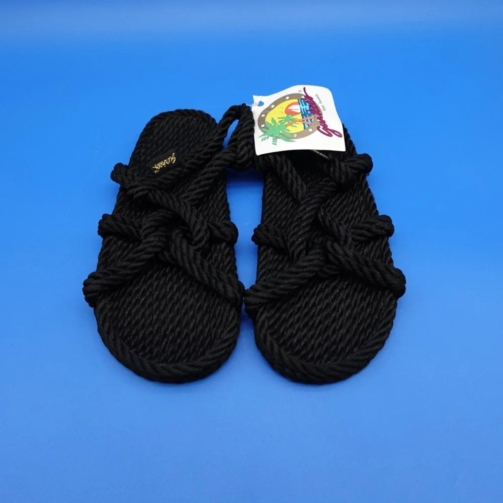 Rope Sandals Gurkee's Barbados Men's Size 8 Black 100% Poly Flip Flops NWT